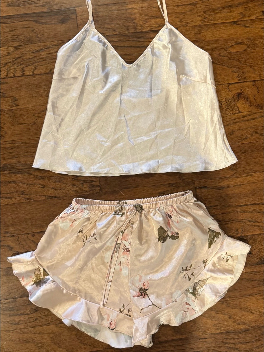 Silky Pink Floral Cami & Ruffle Short Sleep Set